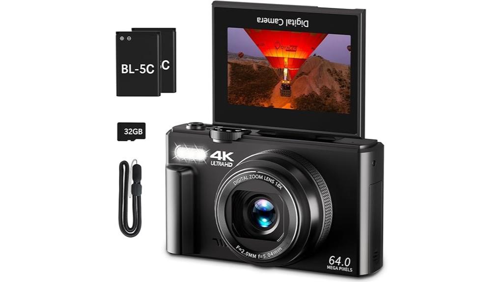 4k camera 64mp flip screen