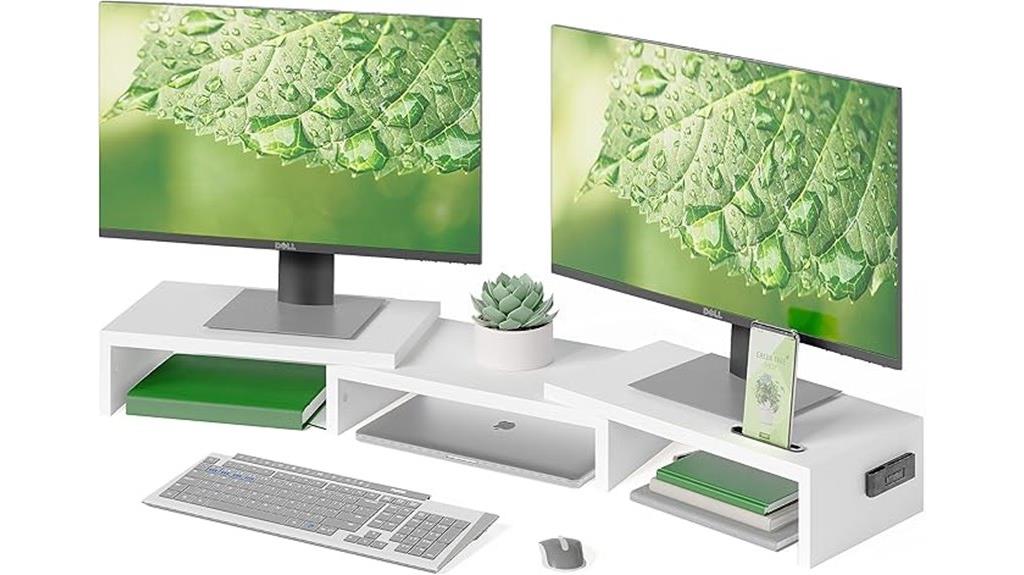 dual monitor stand with phone holder