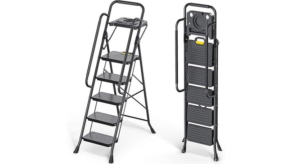 five step ladder with handrail