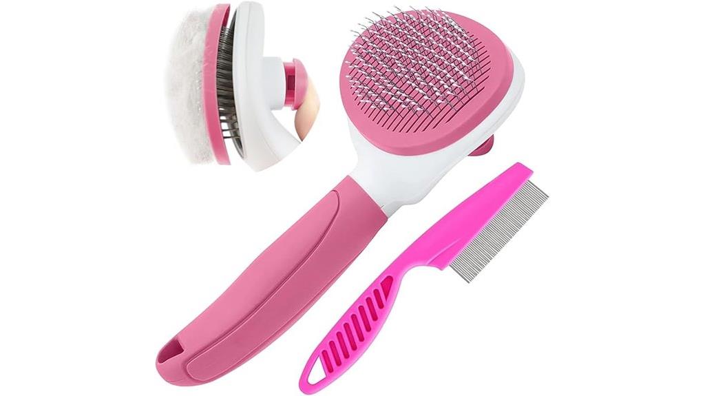 pink self cleaning grooming brush