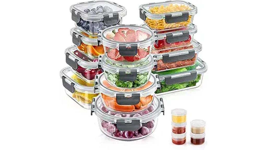 thirty four glass containers
