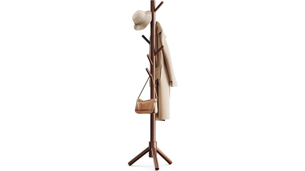 wooden coat tree with eight hooks