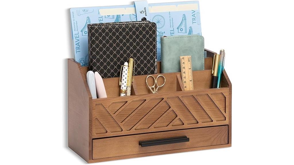 wooden desk organizer with drawer