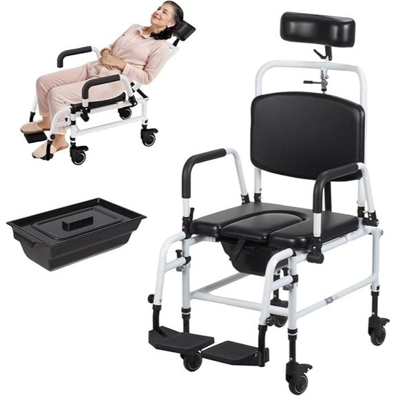 Reclining Shower Chair with Headrest and Bucket
