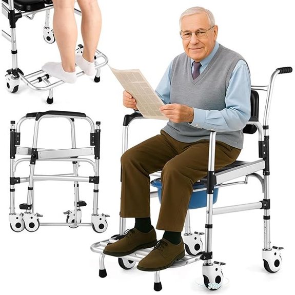 4-in-1 Shower Wheelchair with Adjustable Height