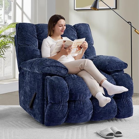 Oversized Blue Power Recliner Chair with Swivel and Rocking