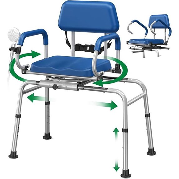 Sliding Shower Chair with Pivoting Arms Blue