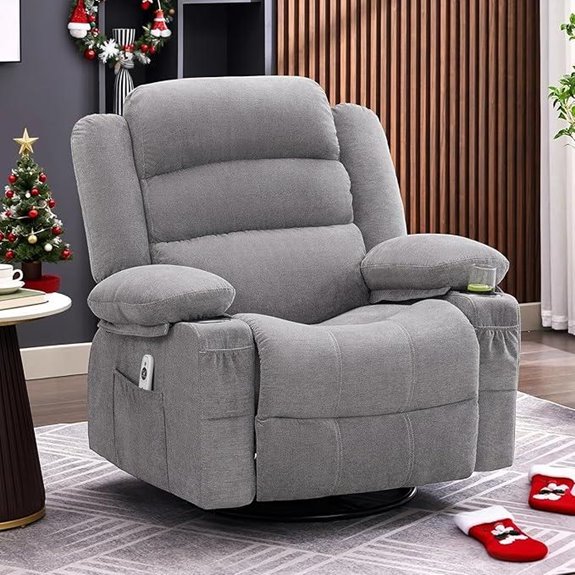 Grey Heated Massage Recliner with Cup Holders