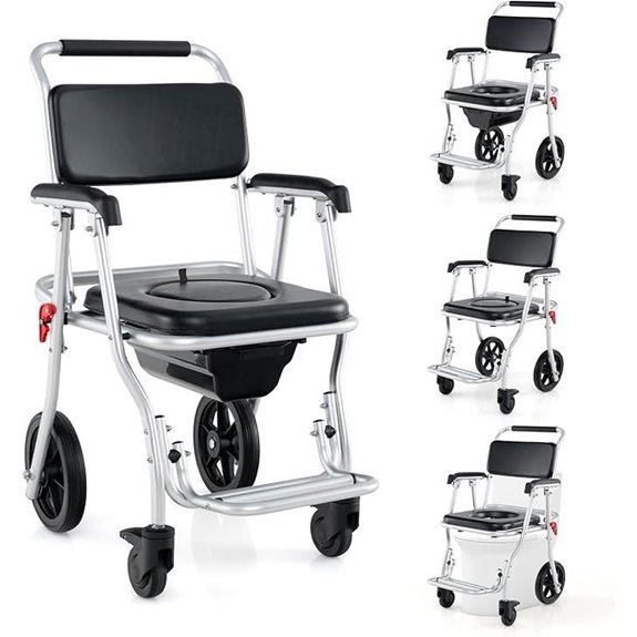 Goplus 4-in-1 Shower Commode Wheelchair for Elderly