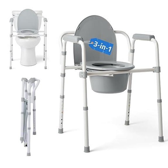 Medline 3-in-1 Folding Commode with Elongated Seat