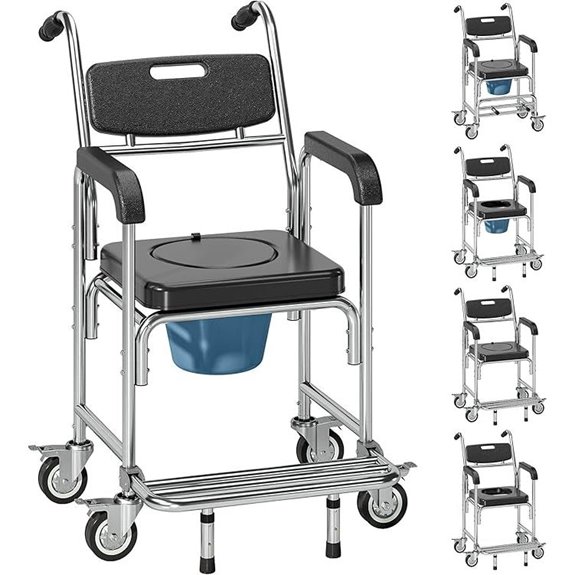 HOMCOM 3-in-1 Waterproof Shower Commode Wheelchair
