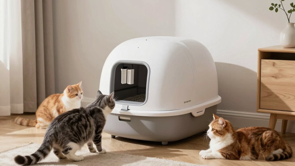 multiple cats comfortable litter box
